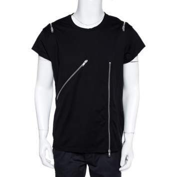 Pre Owned Givenchy Black Cotton Zip Detail Rock Fit T-Shirt XL