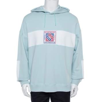 Pre Owned Givenchy Ice Blue Cotton 4G Patch Hoodie XL