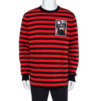 Pre Owned Givenchy  Red & Black Stripe Cotton Sweatshirt M