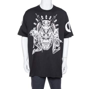 Pre Owned Givenchy Black Elmerinda Print Cotton Crew Neck T-Shirt XXL