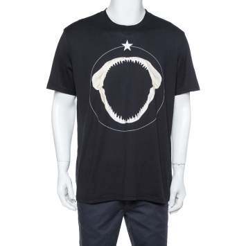 Pre Owned Givenchy Black Shark Jaw Print Cotton Crew Neck T-Shirt XXL