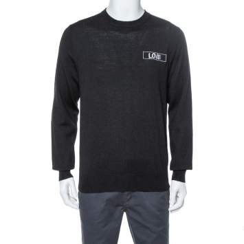 Pre Owned Givenchy Black Wool Love Embroidered Crewneck Sweater XXL