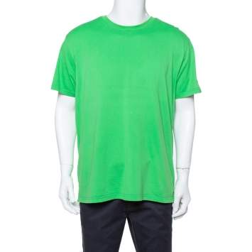Pre Owned Givenchy Neon Green Knit Contrast Shoulder Strap Detail Crewneck T Shirt L