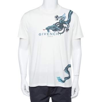 Pre Owned Givenchy Cream Cotton Dragon Logo Printed T Shirt L
