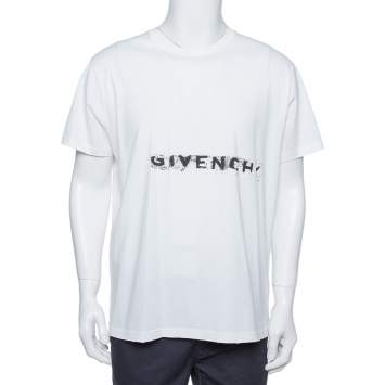 Pre Owned Givenchy White Cotton Logo Printed Crewneck Distressed T-Shirt L