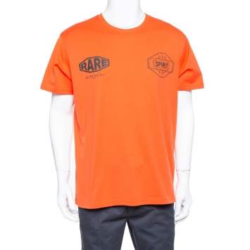 Pre Owned Givenchy Orange Cotton Logo Printed Crewneck T-shirt L