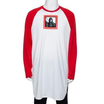 Pre Owned Givenchy Red & White Printed Cotton Baseball T-Shirt XL