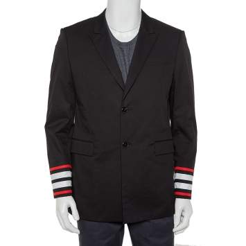 Pre Owned Givenchy Black Cotton Contrast Trim Detail Button Front Jacket XL