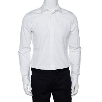 Pre Owned Givenchy White Star Embroidered Cotton Button Front Shirt M