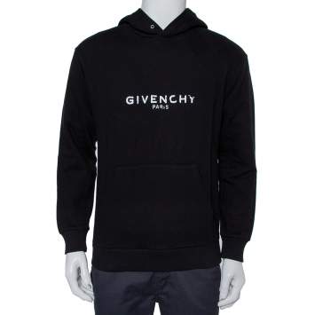 Pre Owned Givenchy Black Cotton Blurred Logo Printed Hoodie S