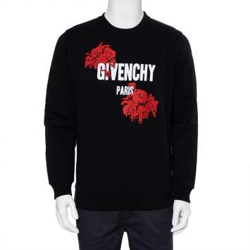 Pre Owned Givenchy Black Rose Printed Cotton Crewneck Cuban Fit Sweatshirt S