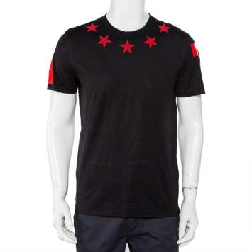 Pre Owned Givenchy Black Cotton Star Applique Detail Crewneck T-Shirt M
