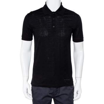 Pre Owned Givenchy Black Jacquard Knit Logo Detail Polo T-Shirt M