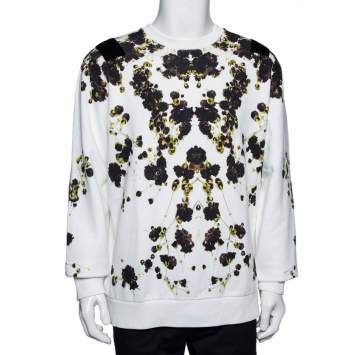 Pre Owned Givenchy White Floral Printed Cotton Oversized Crewneck Sweatshirt S