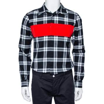 Pre Owned Givenchy Black Plaided Cotton Contrast Paneled Button Front Shirt M