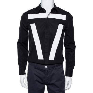 Pre Owned Givenchy Black Cotton Contrast Detail Button Front Shirt M