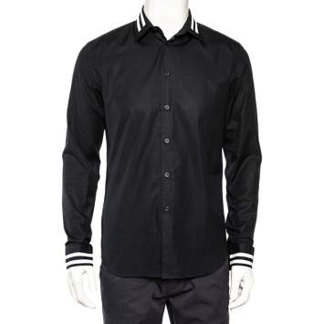 Pre Owned Givenchy Vintage Black Cotton Contrast Stripe Detail Button Front Shirt M