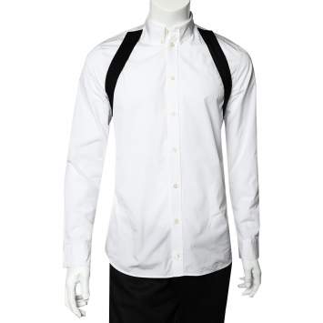 Pre Owned Givenchy White Cotton Contrast Trim Button Front Shirt M