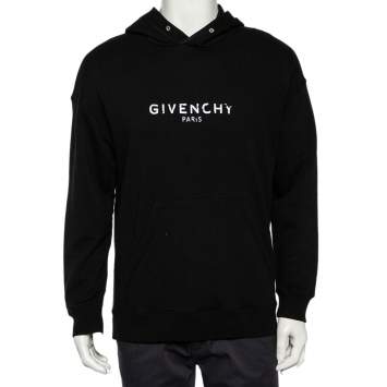 Pre Owned Givenchy Black Cotton Logo Printed Hoodie S