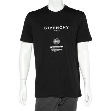 Pre Owned Givenchy Black Logo Printed Cotton Crewneck T-Shirt XL