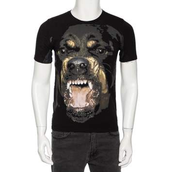 Pre Owned Givenchy Black Rottweiler Print Cotton Jersey Crew Neck T-Shirt S