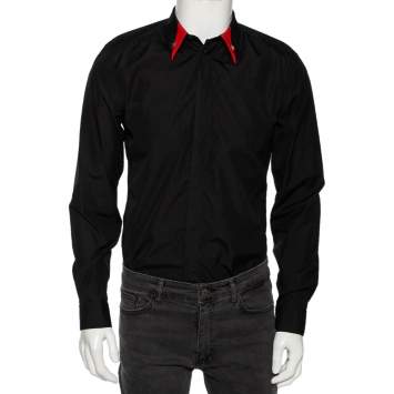 Pre Owned Givenchy Black Cotton Poplin Star Detail Button Front Shirt M