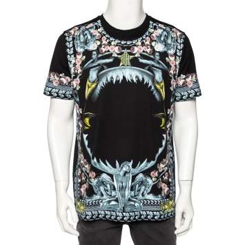 Pre Owned Givenchy Black Shark and Mermaid Print Cotton Oversized T-Shirt M 