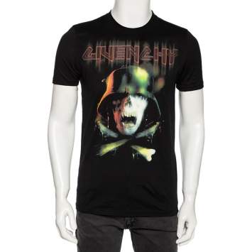 Pre Owned Givenchy Black Cotton Army Skull Print Round Neck T-Shirt S 