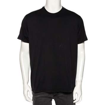 Pre Owned Givenchy Black Cotton Logo Tape Detail Short Sleeve T-Shirt M