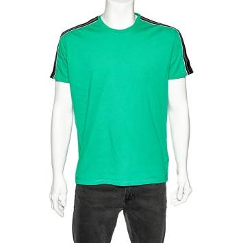 Pre Owned Givenchy Green Cotton Contrast Logo Tape Detail Regular Fit T-Shirt M