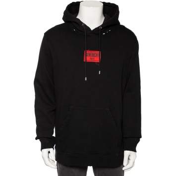 Pre Owned Givenchy Black Distressed Cotton Logo Applique Detailed Hooded Sweatshirt XL