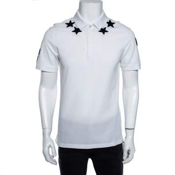 Pre Owned Givenchy White Cotton Pique Star Applique Detailed Polo T-Shirt S