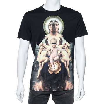 Pre Owned Givenchy Black Printed Cotton Short Sleeve Oversized Crewneck T-Shirt XS