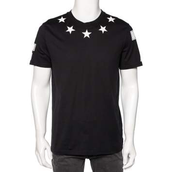 مملوكة مسبقًا Givenchy Black Star Applique Detail Cuban Fit T-Shirt L