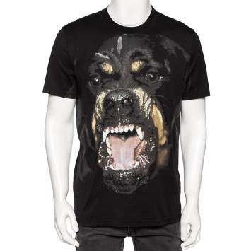 Pre Owned Givenchy Black Rottweiler Printed Cotton Short Sleeve T-Shirt L