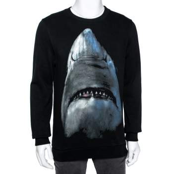 Pre Owned Givenchy Black Shark Printed Cotton Crew Neck Sweatshirt XS