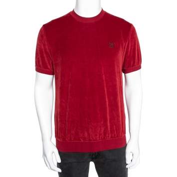 Pre Owned Givenchy Red Velvet Rib Knit Trimmed Short Sleeve T-Shirt L