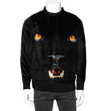 Pre Owned Givenchy Black Printed Velour Shoulder Zip Detail Sweatshirt S
