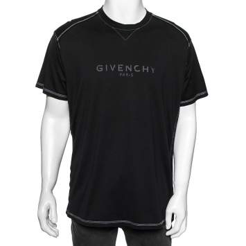 Pre Owned Givenchy Black Logo Printed Side Trim Detail Distressed T-Shirt S