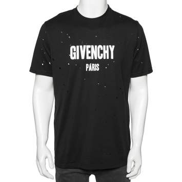 Pre Owned Givenchy Black Distressed Cotton Logo Printed Oversized T-Shirt S