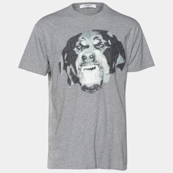 Pre Owned Givenchy Grey Mélange Knit Columbian Fit Rottweiler T-Shirt S