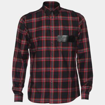 Pre Owned Givenchy Black & Red Tartan Cotton Pocket Detail Shirt L