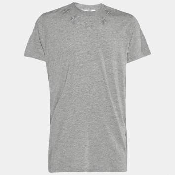 Pre Owned Givenchy Grey Melange Stars Appliqué Cuban Fit T-Shirt XXS