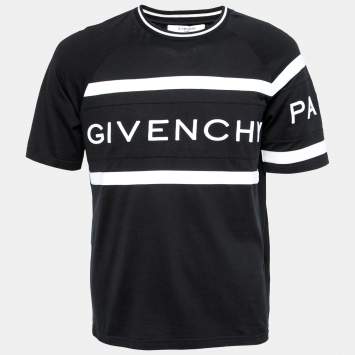 Pre Owned Givenchy Black Cotton Logo Embroidered Short Sleeve T-Shirt M