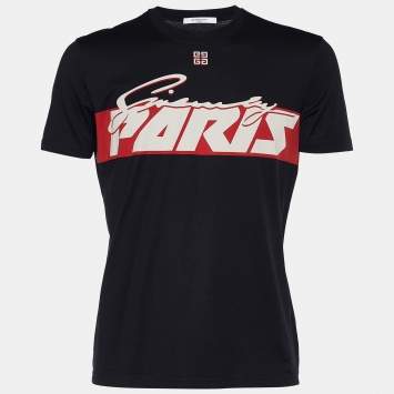 Pre Owned Givenchy Black Jersey Logo Print Motorcross Slim Fit T-Shirt M