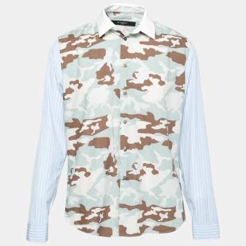 Pre Owned Givenchy Multicolor Camouflage Print Striped Long Sleeve Shirt XXL