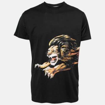 Pre Owned Givenchy Black Cotton Lion Printed Crew Neck T-Shirt XS