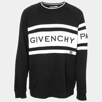 Pre Owned Givenchy Black Logo Embroidered Cotton Crew Neck Sweatshirt XL