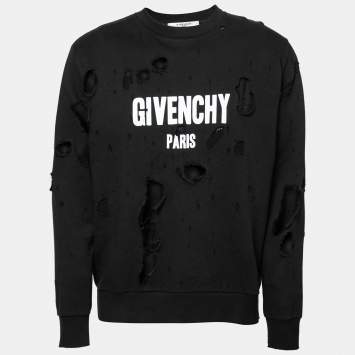 Pre Owned Givenchy Black Cotton Distressed Logo Sweatshirt S
