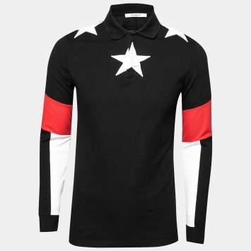 Pre Owned Givenchy  Black Star Embroidered Cotton Pique Long Sleeve Polo T-Shirt S